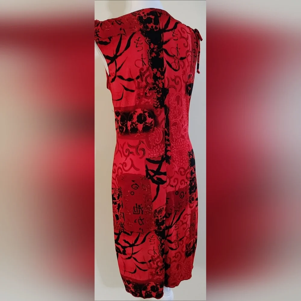 VINTAGE RARE Venus Red and Black V-neck Slip-on Dress Women's Size L - Picture 4 of 8